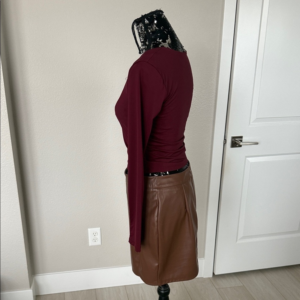 SHEIN  Brown Leather Skirt - Picture 3 of 7